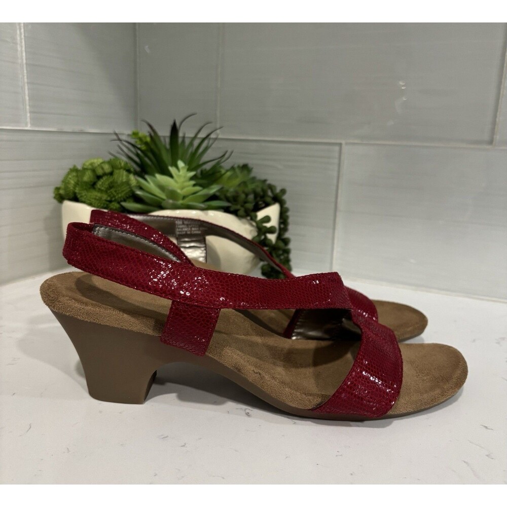 Aerosoles Brasserie Red Reptile Embossed Slingback Wedge Sandals Size 10M